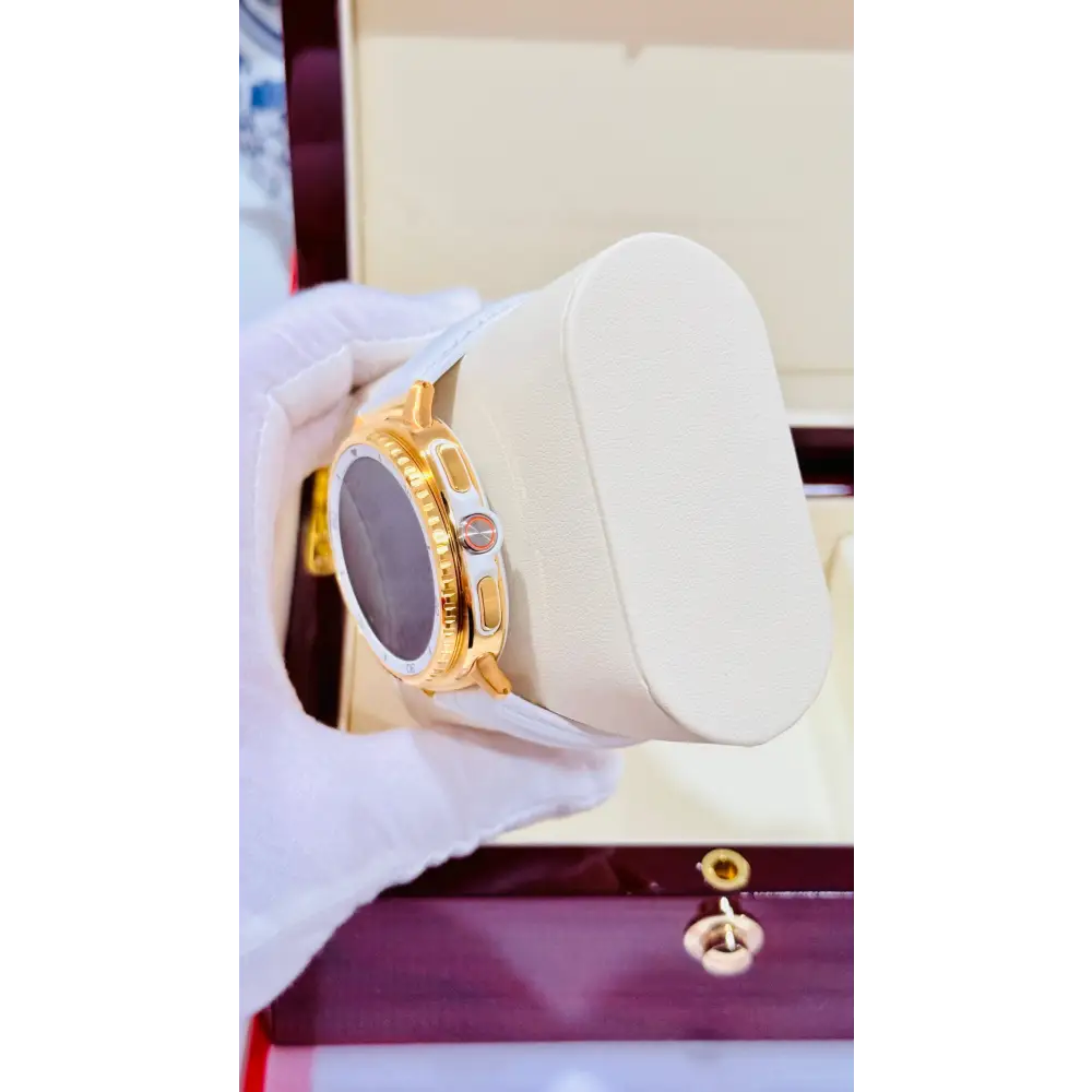 Custom 24K Gold Samsung Galaxy Watch 8 White Classic 46mm LTE (Unlocked) · Dual Gold-Accented Bands