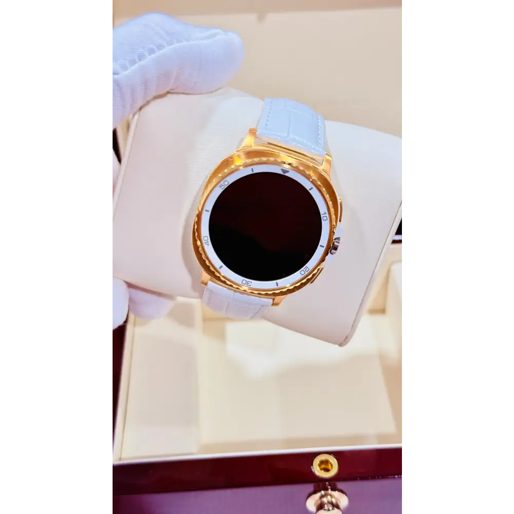 Custom 24K Gold Samsung Galaxy Watch 8 White Classic 46mm LTE (Unlocked) · Dual Gold-Accented Bands