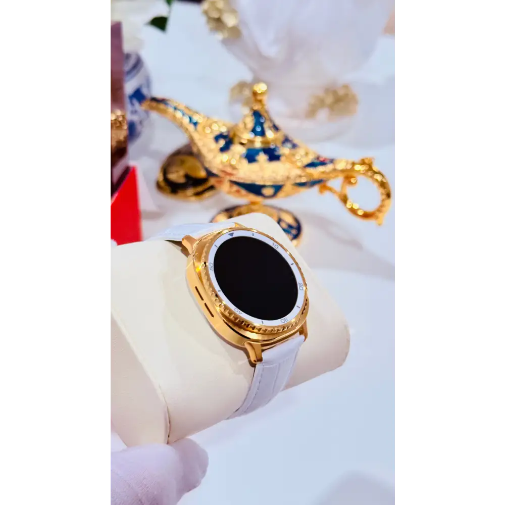 Custom 24K Gold Samsung Galaxy Watch 8 White Classic 46mm LTE (Unlocked) · Dual Gold-Accented Bands