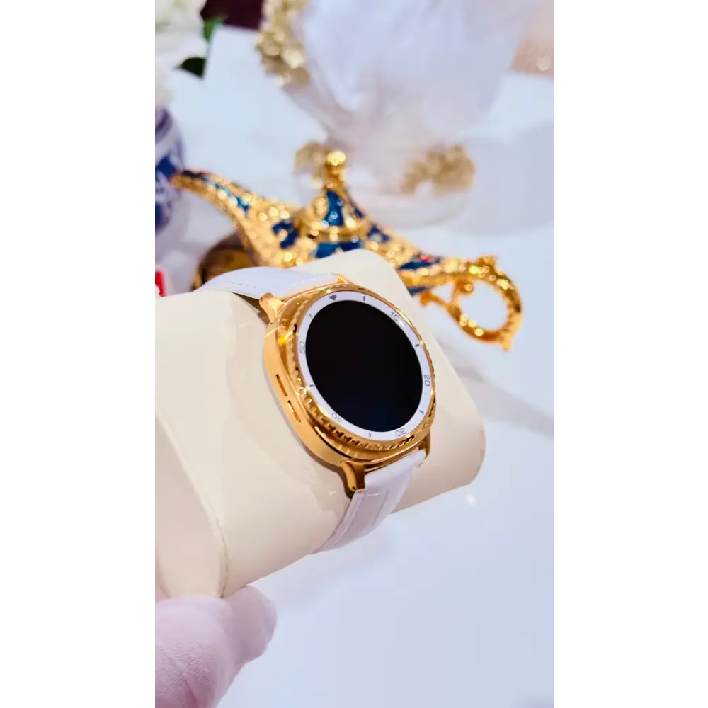 Custom 24K Gold Samsung Galaxy Watch 8 White Classic 46mm LTE (Unlocked) · Dual Gold-Accented Bands