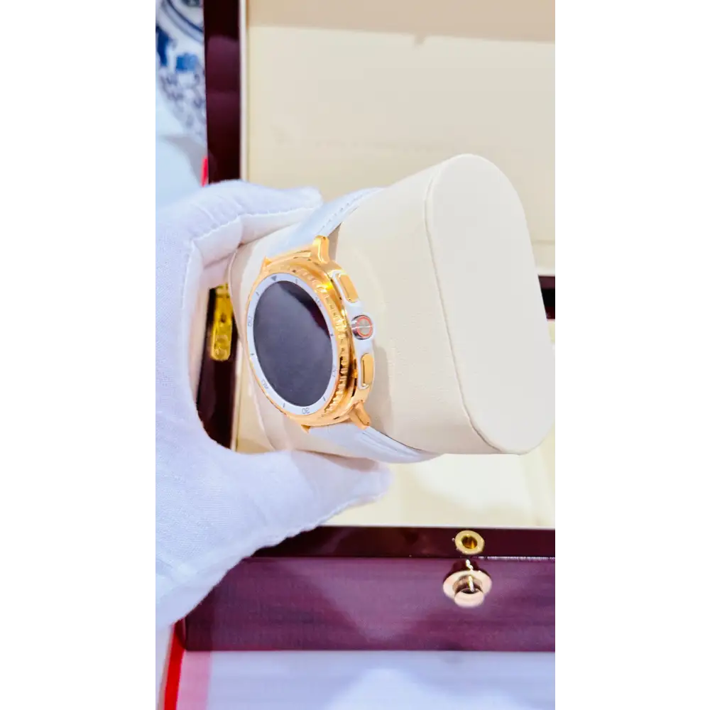 Custom 24K Gold Samsung Galaxy Watch 8 White Classic 46mm LTE (Unlocked) · Dual Gold-Accented Bands