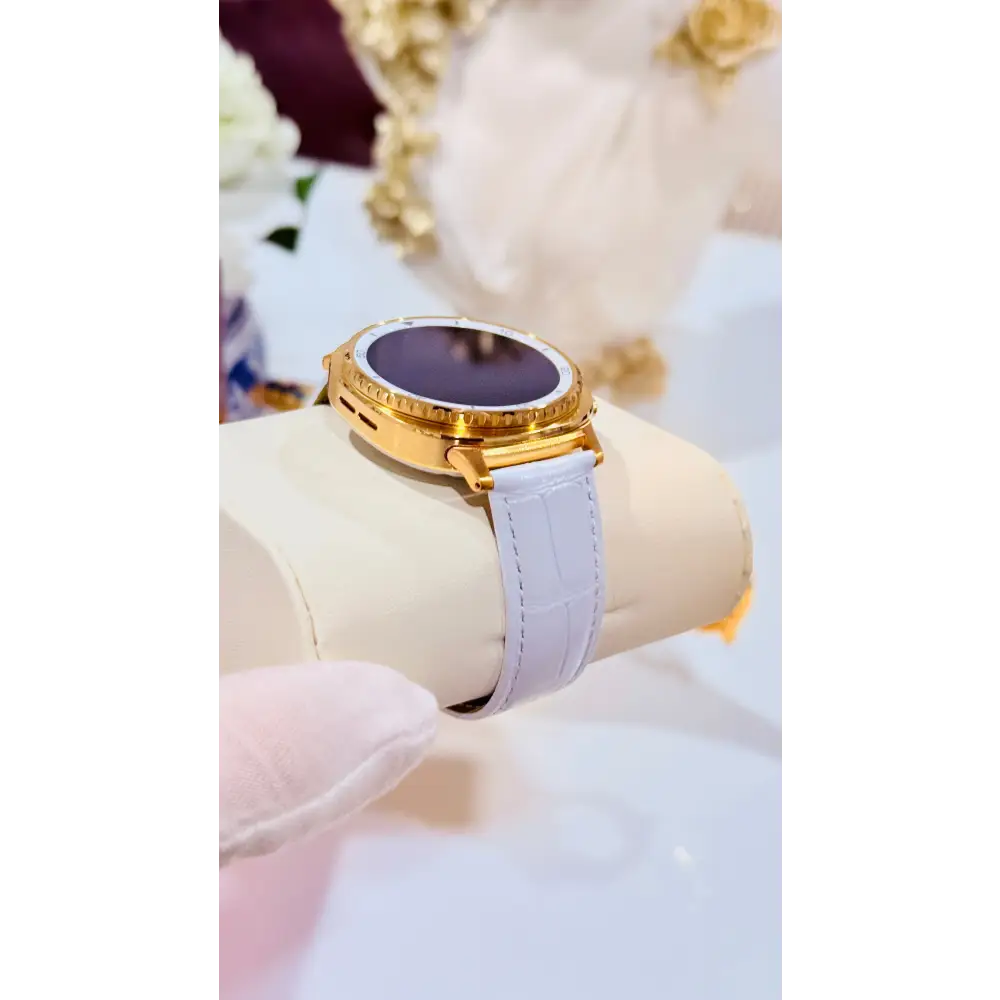 Custom 24K Gold Samsung Galaxy Watch 8 White Classic 46mm LTE (Unlocked) · Dual Gold-Accented Bands