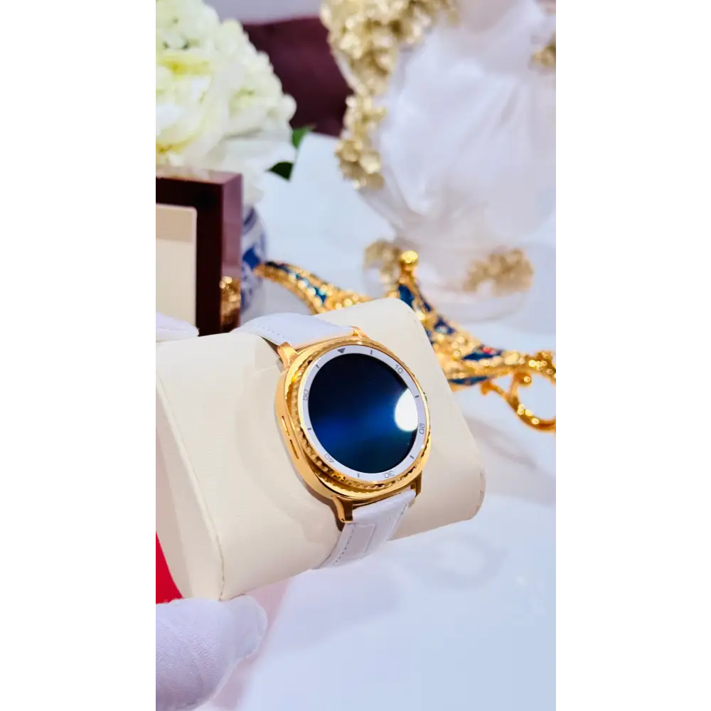 Custom 24K Gold Samsung Galaxy Watch 8 White Classic 46mm LTE (Unlocked) · Dual Gold-Accented Bands