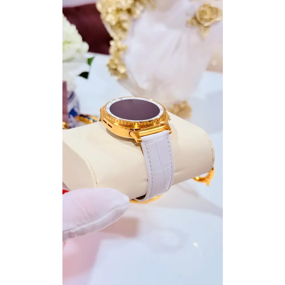 Custom 24K Gold Samsung Galaxy Watch 8 White Classic 46mm LTE (Unlocked) · Dual Gold-Accented Bands