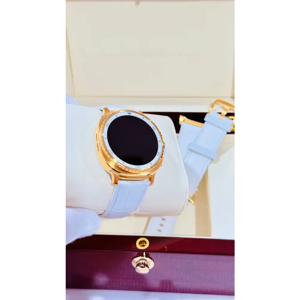 Custom 24K Gold Samsung Galaxy Watch 8 White Classic 46mm LTE (Unlocked) · Dual Gold-Accented Bands