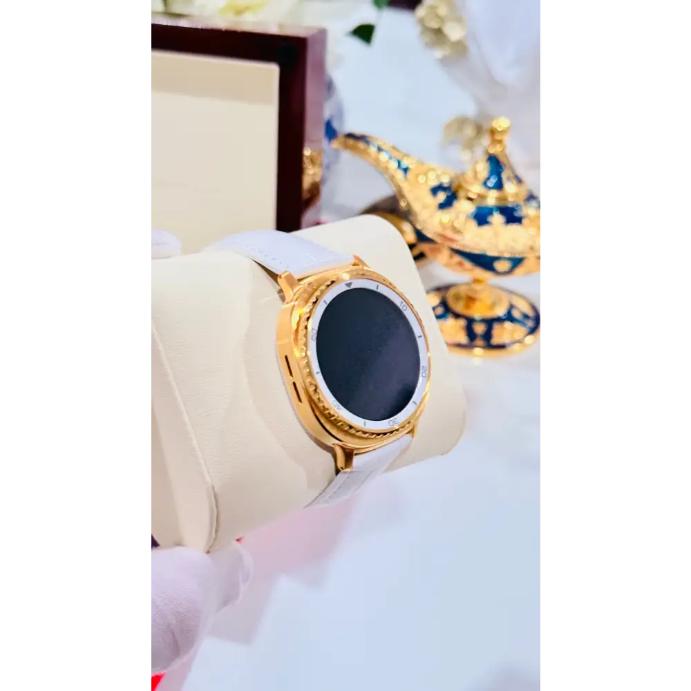 Custom 24K Gold Samsung Galaxy Watch 8 White Classic 46mm LTE (Unlocked) · Dual Gold-Accented Bands