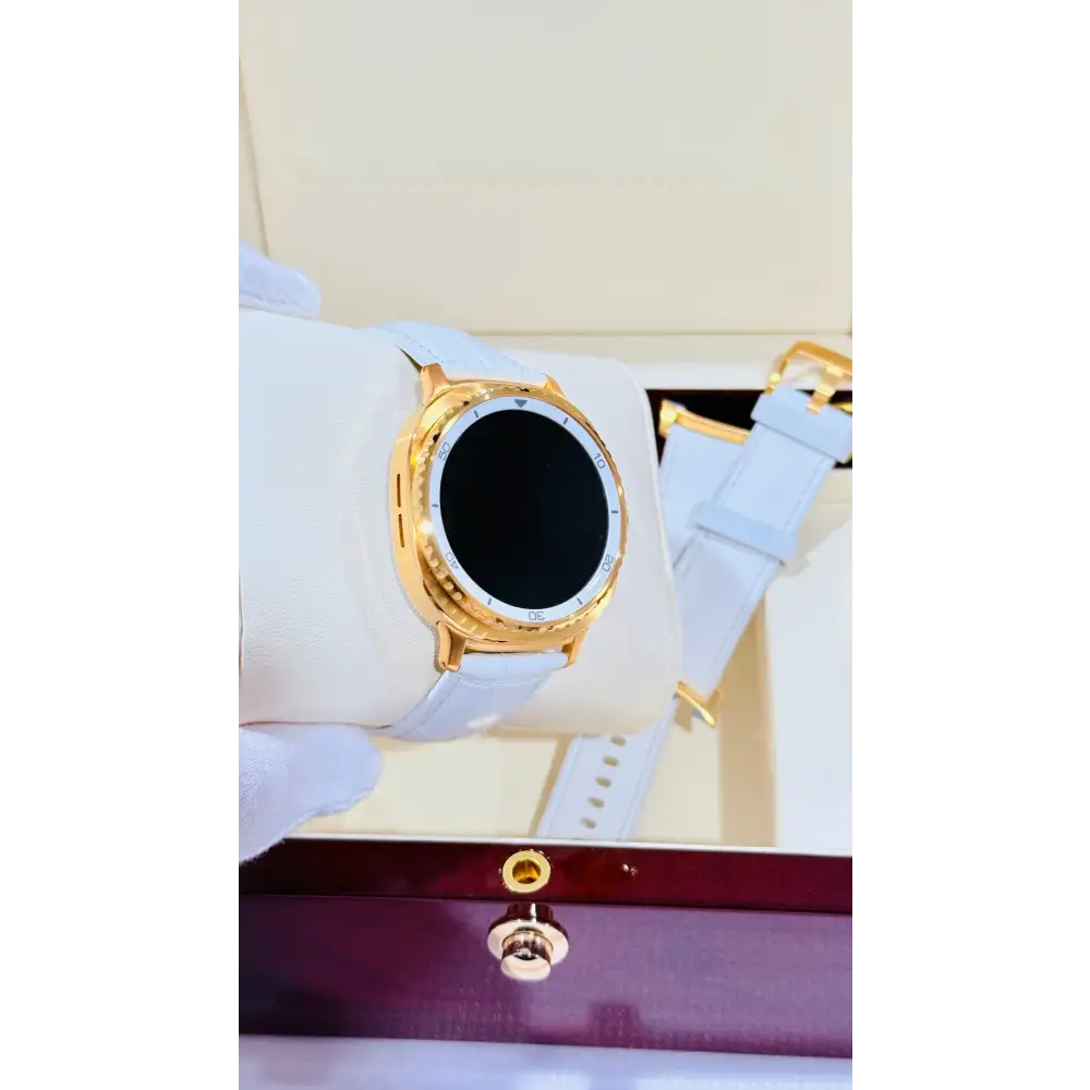 Custom 24K Gold Samsung Galaxy Watch 8 White Classic 46mm LTE (Unlocked) · Dual Gold-Accented Bands