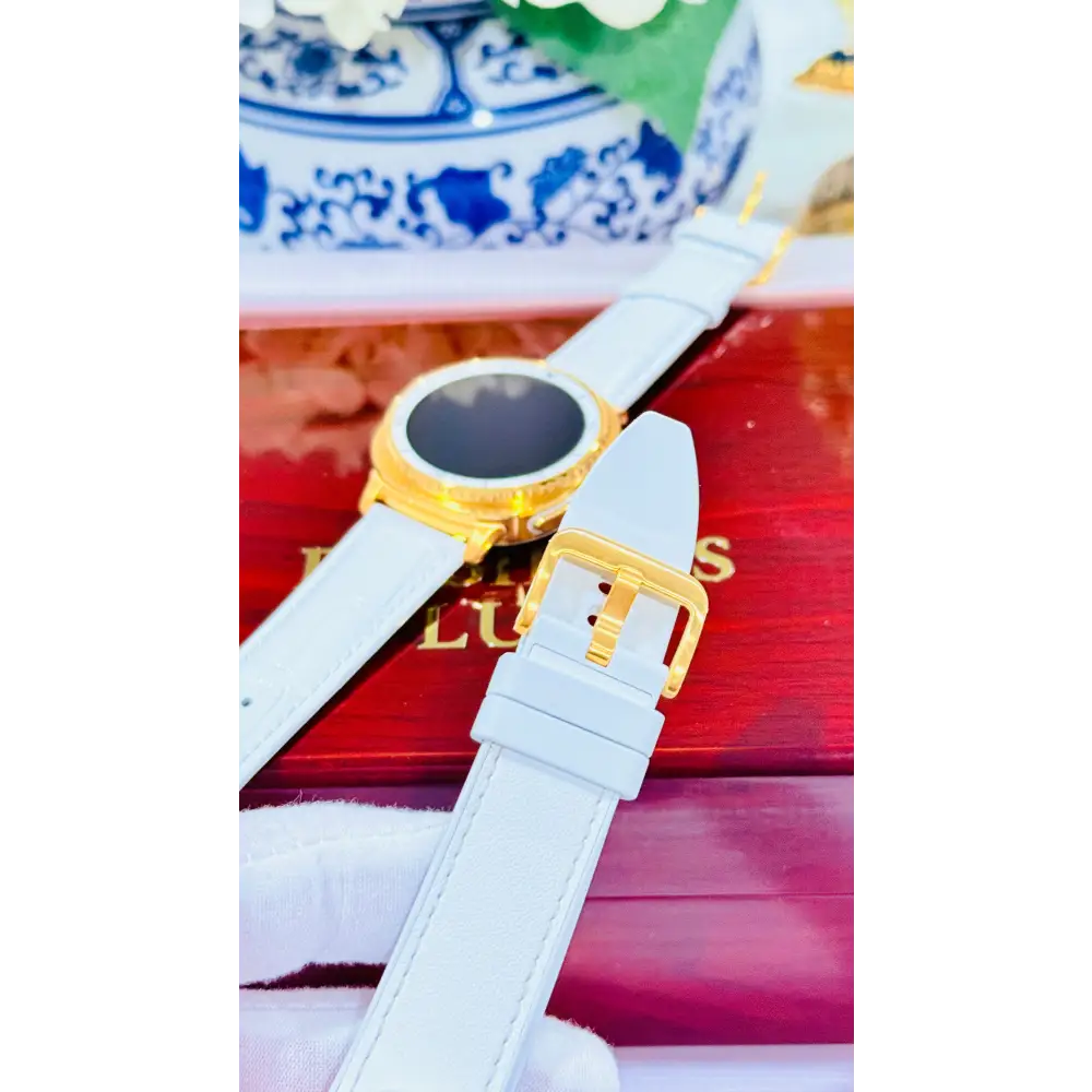 Custom 24K Gold Samsung Galaxy Watch 8 White Classic 46mm LTE (Unlocked) · Dual Gold-Accented Bands