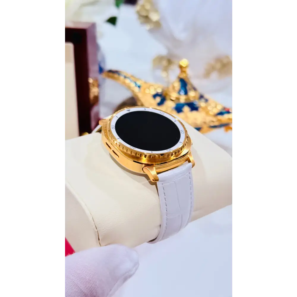 Custom 24K Gold Samsung Galaxy Watch 8 White Classic 46mm LTE (Unlocked) · Dual Gold-Accented Bands