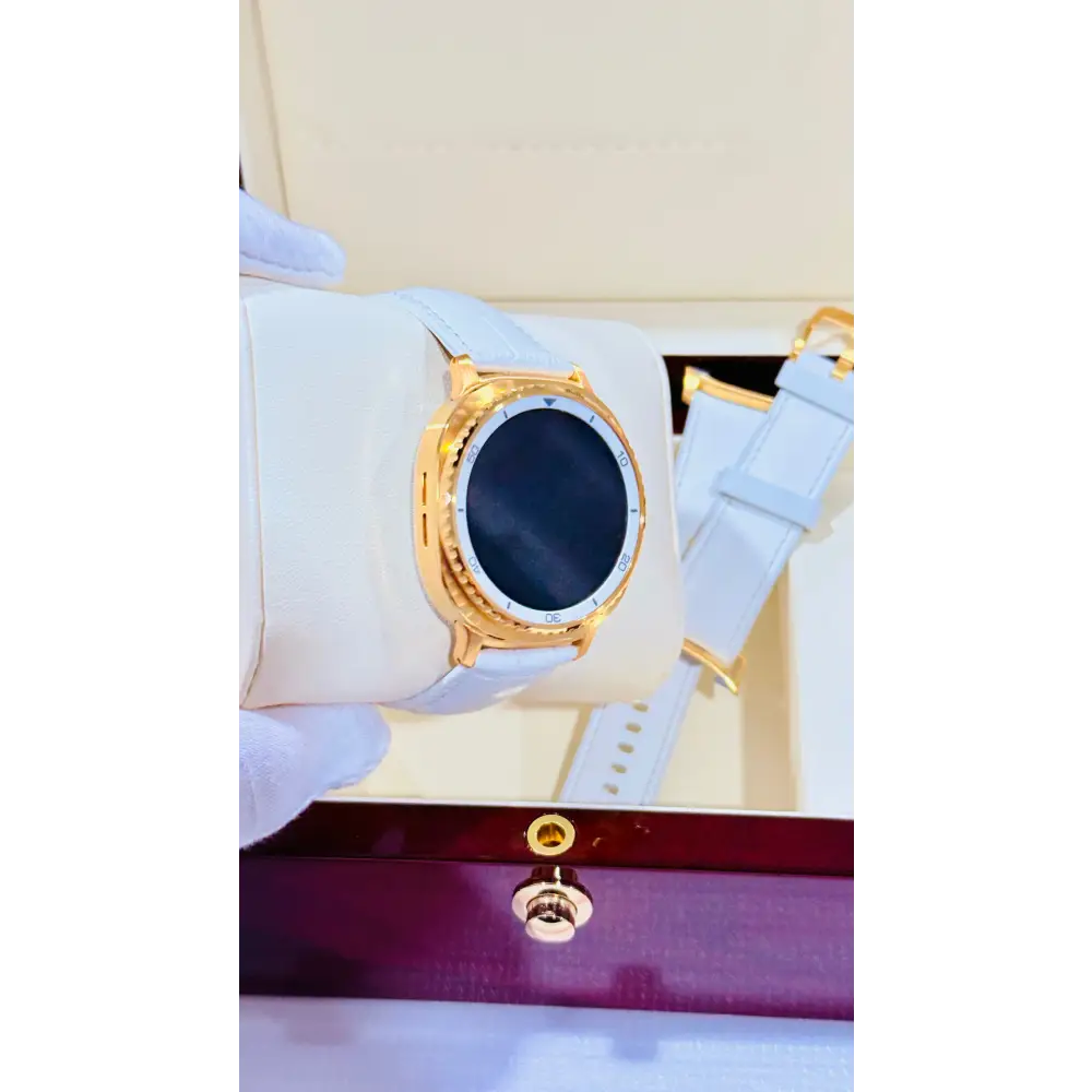 Custom 24K Gold Samsung Galaxy Watch 8 White Classic 46mm LTE (Unlocked) · Dual Gold-Accented Bands