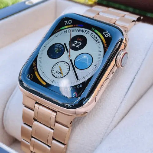 Custom 24k Rose Gold 41mm Apple Watch Series 9 with Rose Gold Link Band