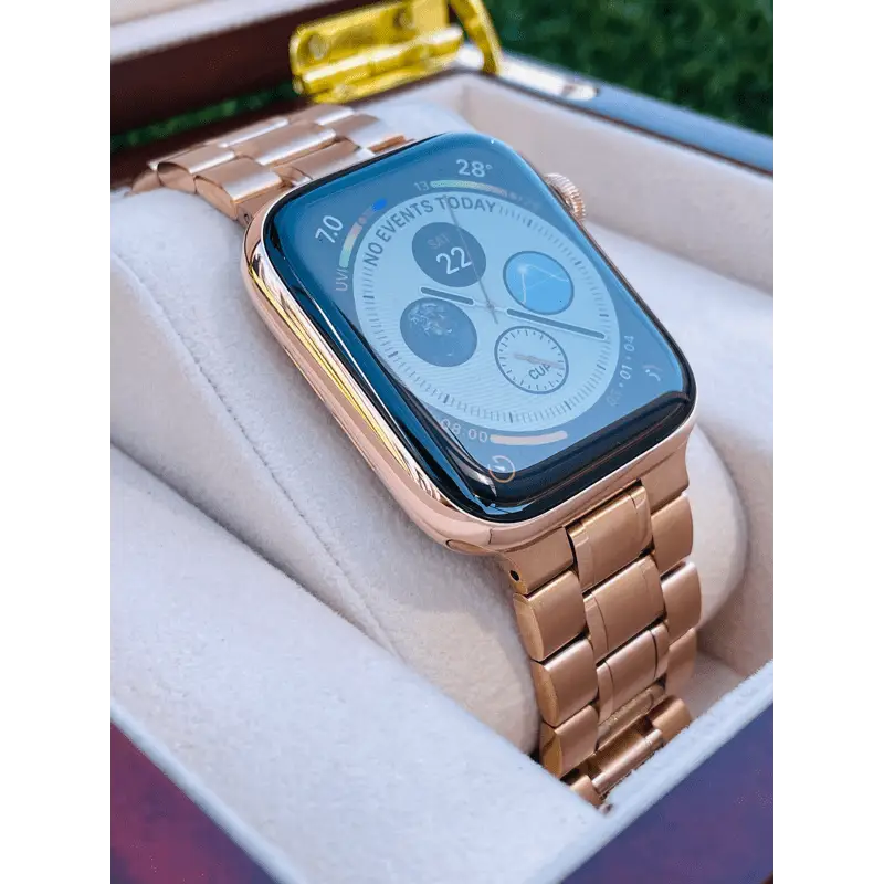 Custom 24k Rose Gold 41mm Apple Watch Series 9 with Rose Gold Link Band