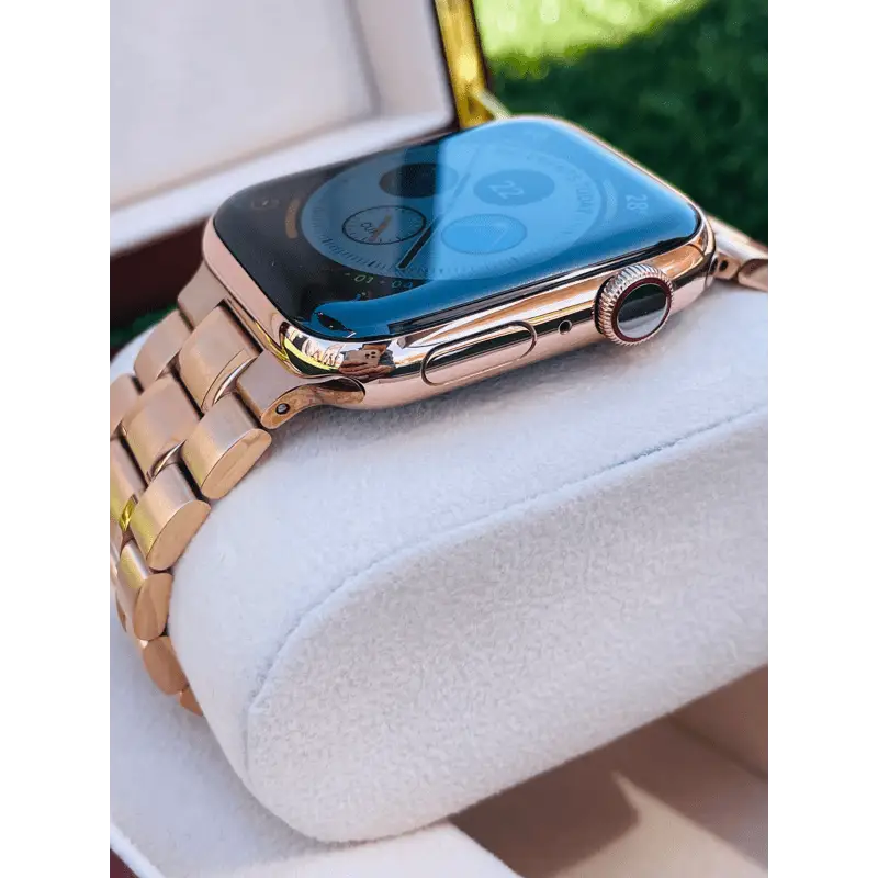 Custom 24k Rose Gold 41mm Apple Watch Series 9 with Rose Gold Link Band