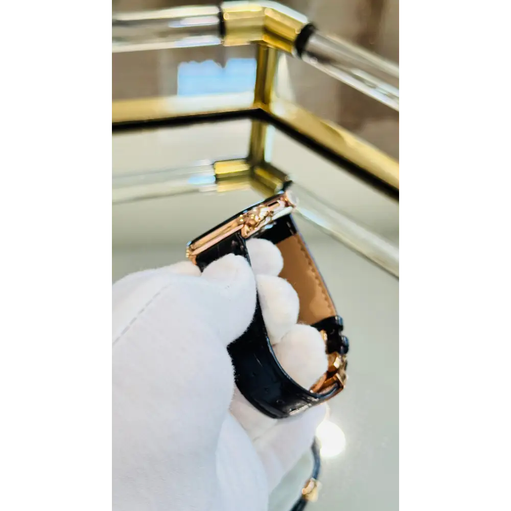Custom 24k ROSE Gold Plated 46mm Apple Watch Series 10 with Black Leather Alligator Band