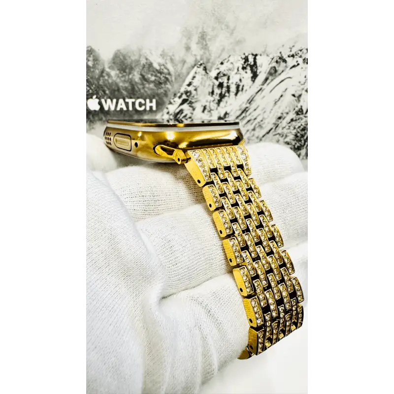 Custom Apple Watch Ultra 2 49mm Anodized Gold with Diamond Gold Plated Band