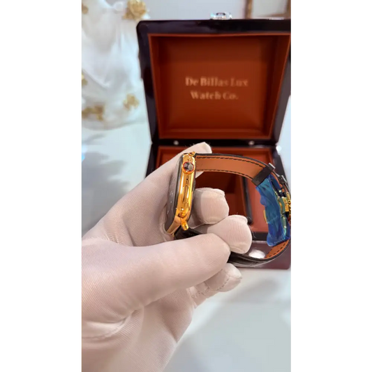 Custom Black Alligator Leather Band 24k Gold Deployment Buckle - Band Only