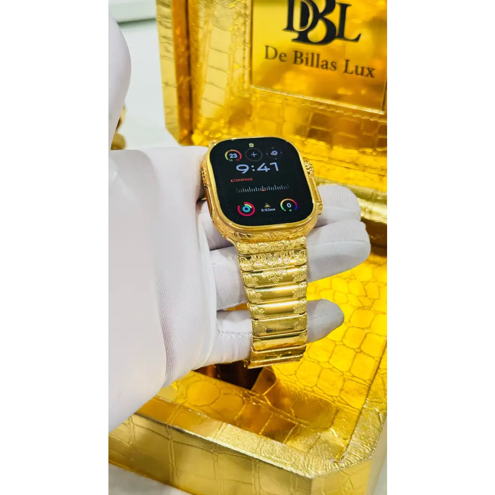 Custom Engraved and 24k Gold Plated Link Band For Apple Watch Any Series Size 46mm 45mm and 49mm