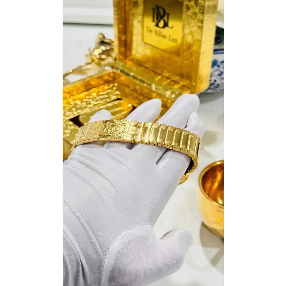 Custom Engraved and 24k Gold Plated Link Band For Apple Watch Any Series Size 46mm 45mm and 49mm