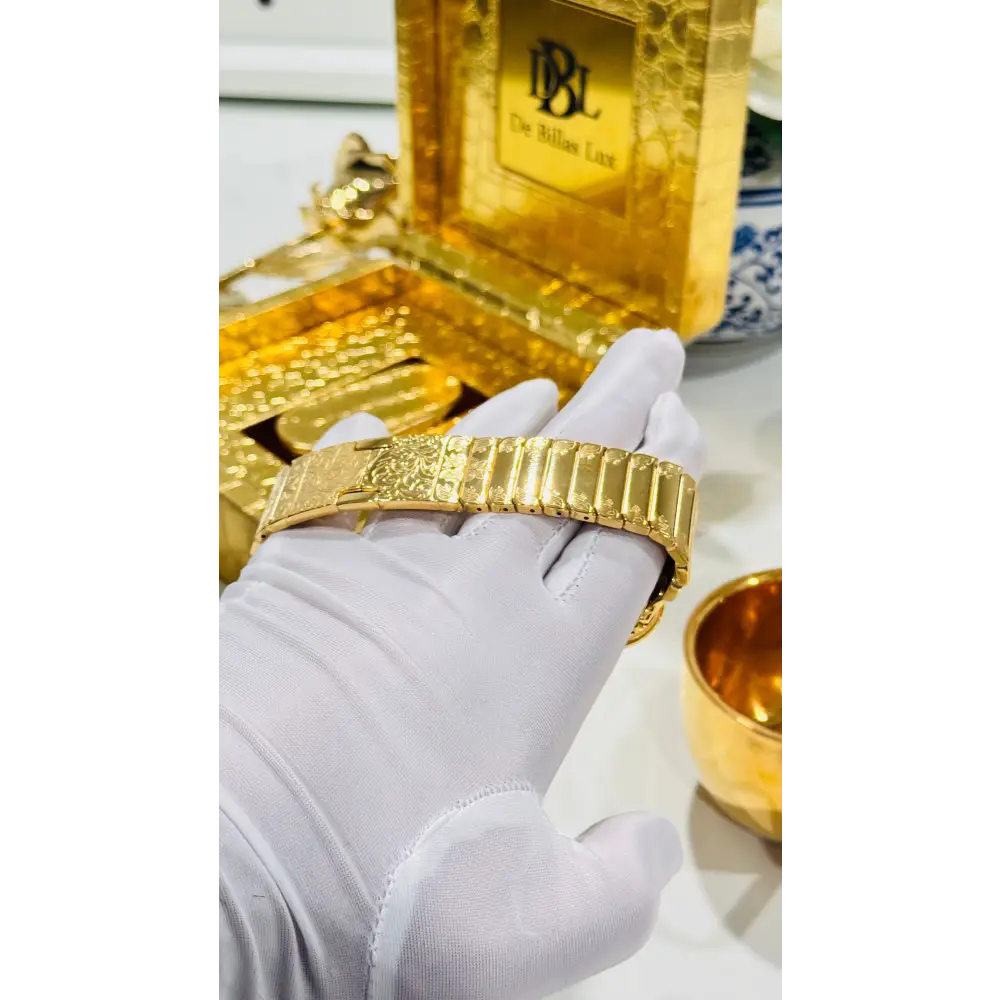 Custom Engraved and 24k Gold Plated Link Band For Apple Watch Any Series Size 46mm 45mm and 49mm