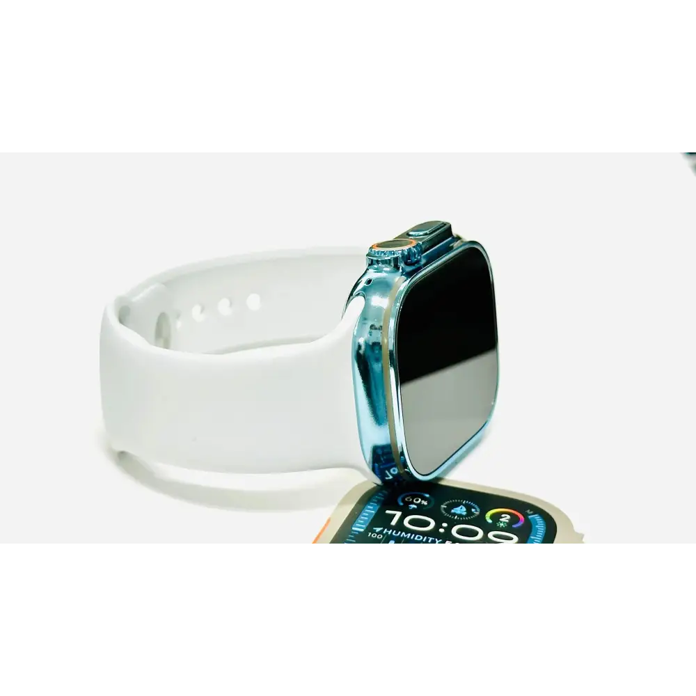 Custom Sky Blue Apple Watch ULTRA 2 49mm Polished and Anodized with White Sport Band