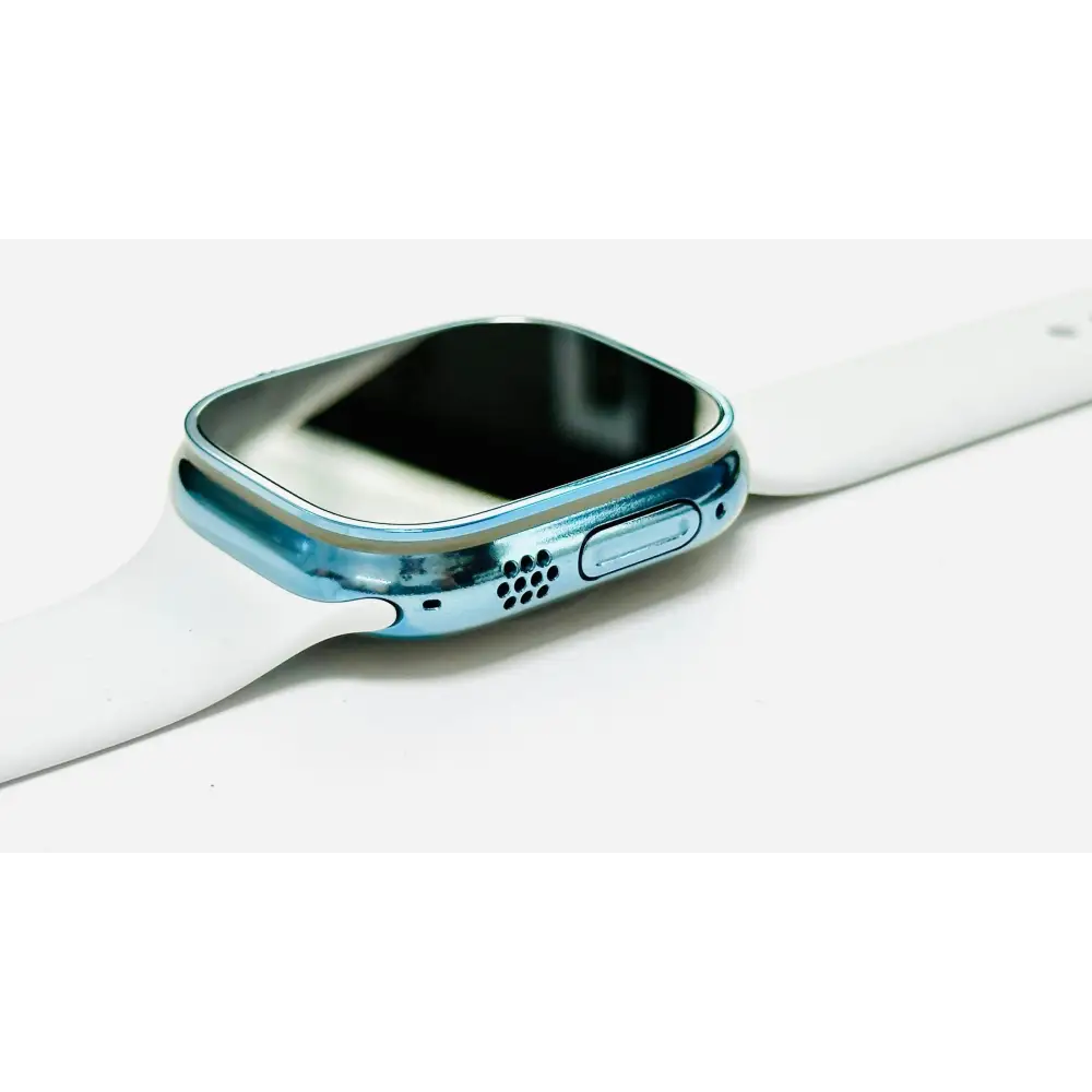 Custom Sky Blue Apple Watch ULTRA 2 49mm Polished and Anodized with White Sport Band