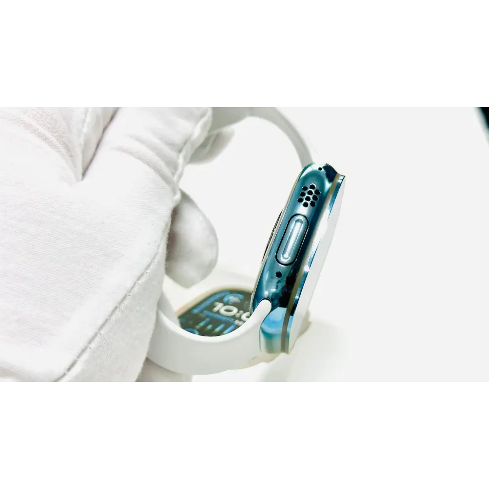 Custom Sky Blue Apple Watch ULTRA 2 49mm Polished and Anodized with White Sport Band