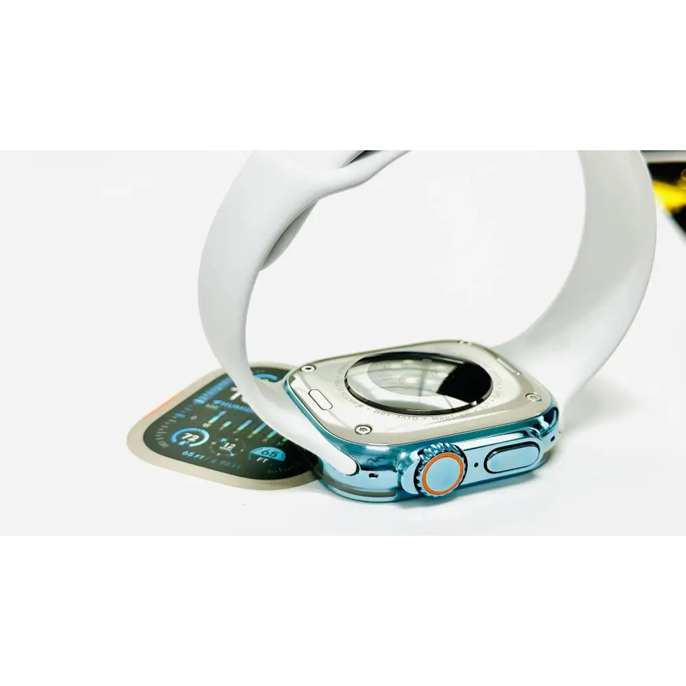 Custom Sky Blue Apple Watch ULTRA 2 49mm Polished and Anodized with White Sport Band