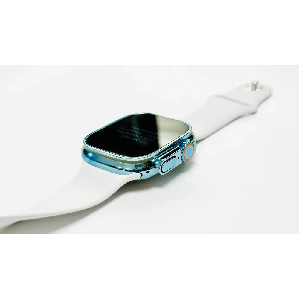 Custom Sky Blue Apple Watch ULTRA 2 49mm Polished and Anodized with White Sport Band