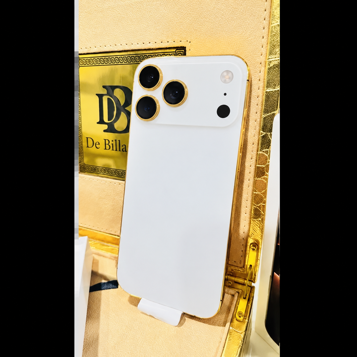 Custom 24K Gold iPhone 18 Pro Max White Back 1 TB — rear view 1, corrected camera, flash and LiDAR layout