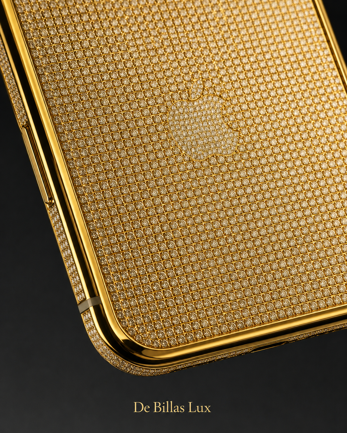 Close-up of the custom 24K gold and diamond-inlaid iPhone 17 Pro Max back.