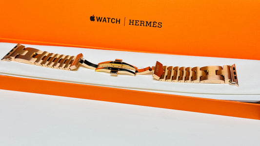 Authentic Hermès Grand H 46mm stainless steel band with custom rose gold plating — original product photo 1871