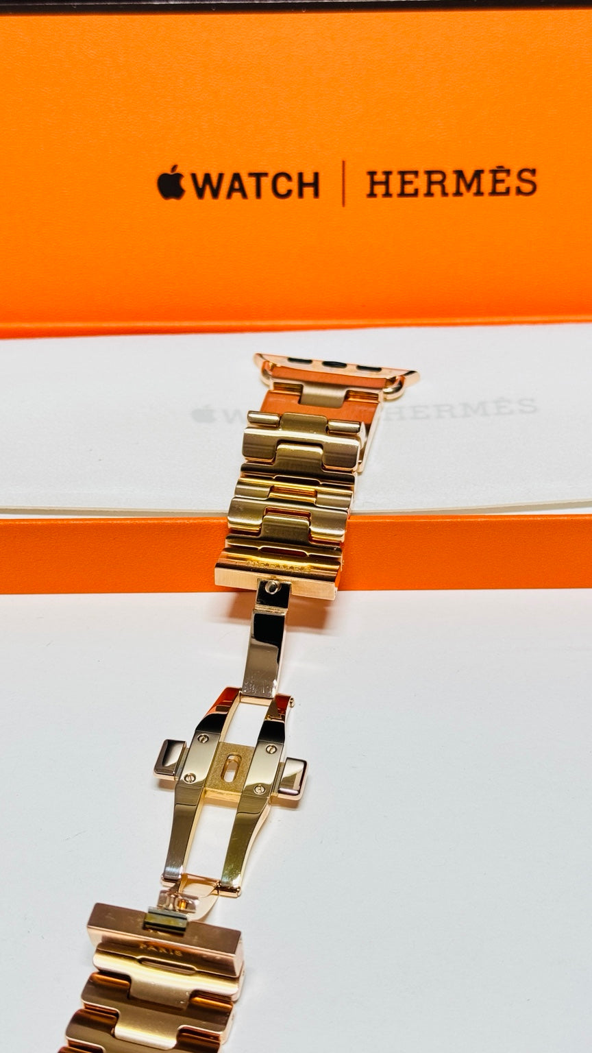 Authentic Hermès Grand H 46mm stainless steel band with custom rose gold plating — original product photo 1873