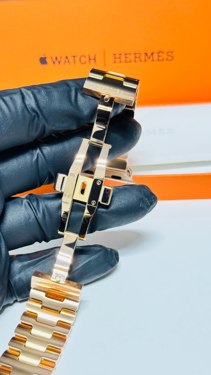 Authentic Hermès Grand H 46mm stainless steel band with custom rose gold plating — original product photo 1874
