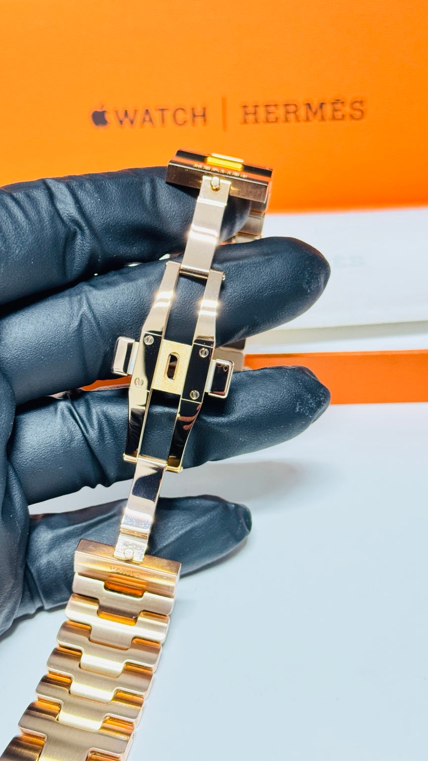 Authentic Hermès Grand H 46mm stainless steel band with custom rose gold plating — original product photo 1875