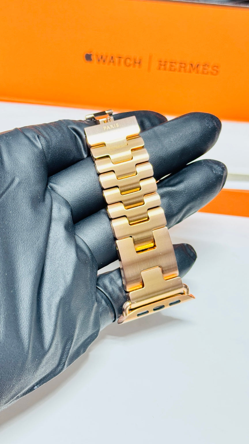 Authentic Hermès Grand H 46mm stainless steel band with custom rose gold plating — original product photo 1877