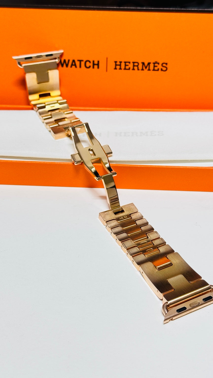Authentic Hermès Grand H 46mm stainless steel band with custom rose gold plating — original product photo 1879