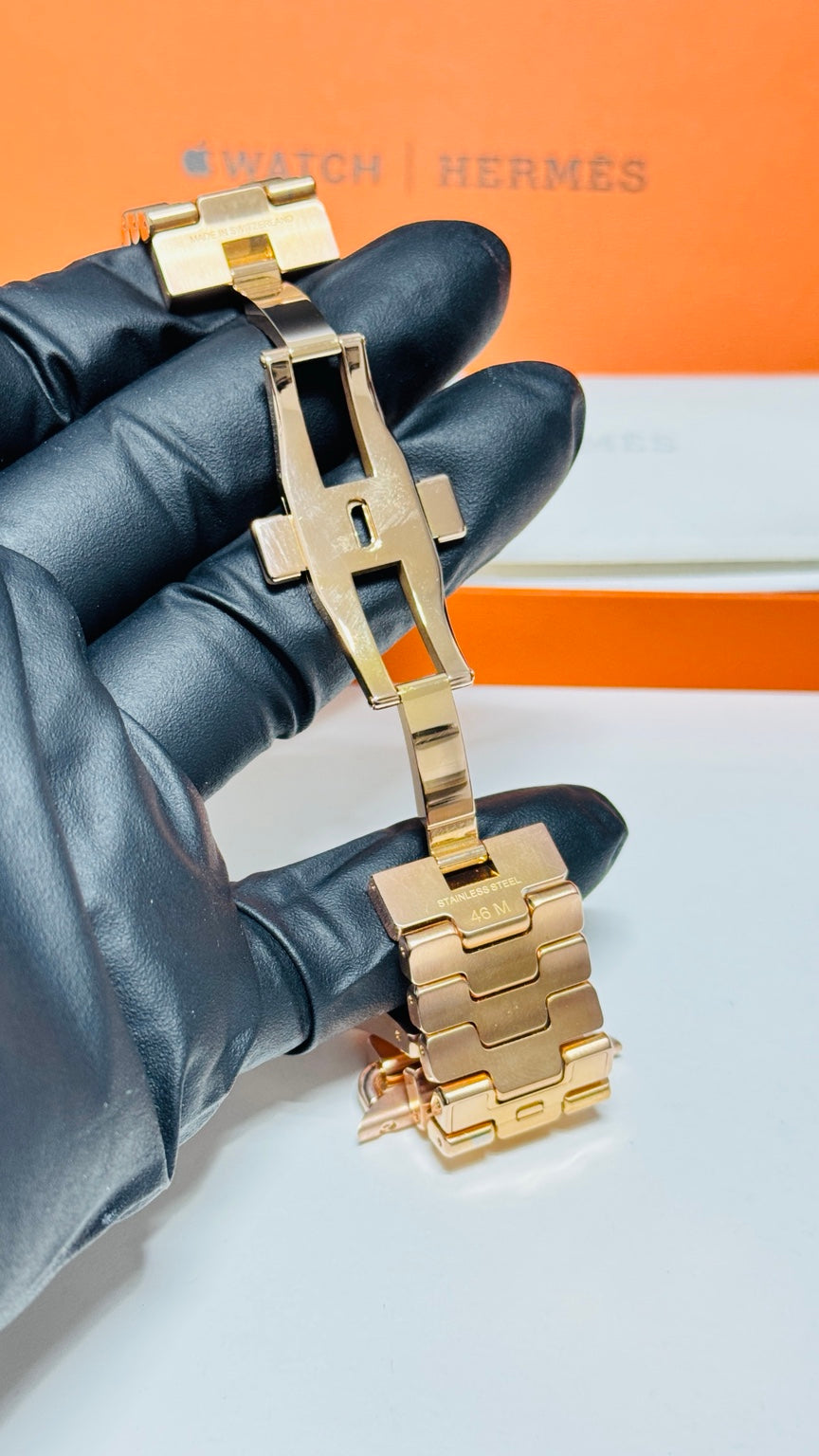 Authentic Hermès Grand H 46mm stainless steel band with custom rose gold plating — original product photo 1880