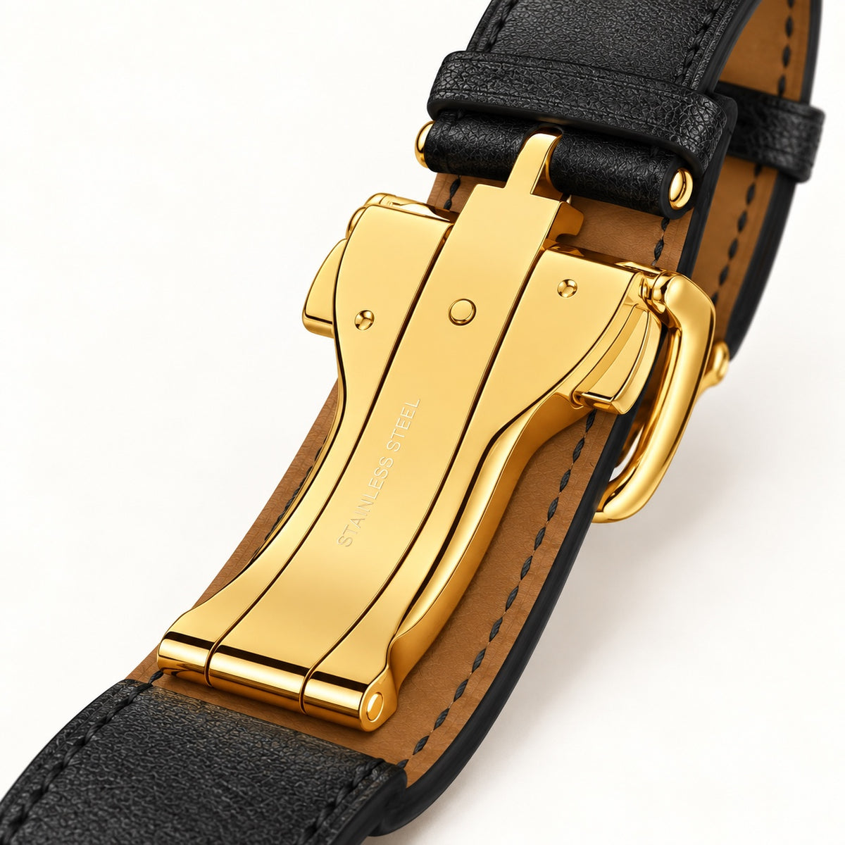 Custom 24K gold-plated stainless steel deployment buckle detail