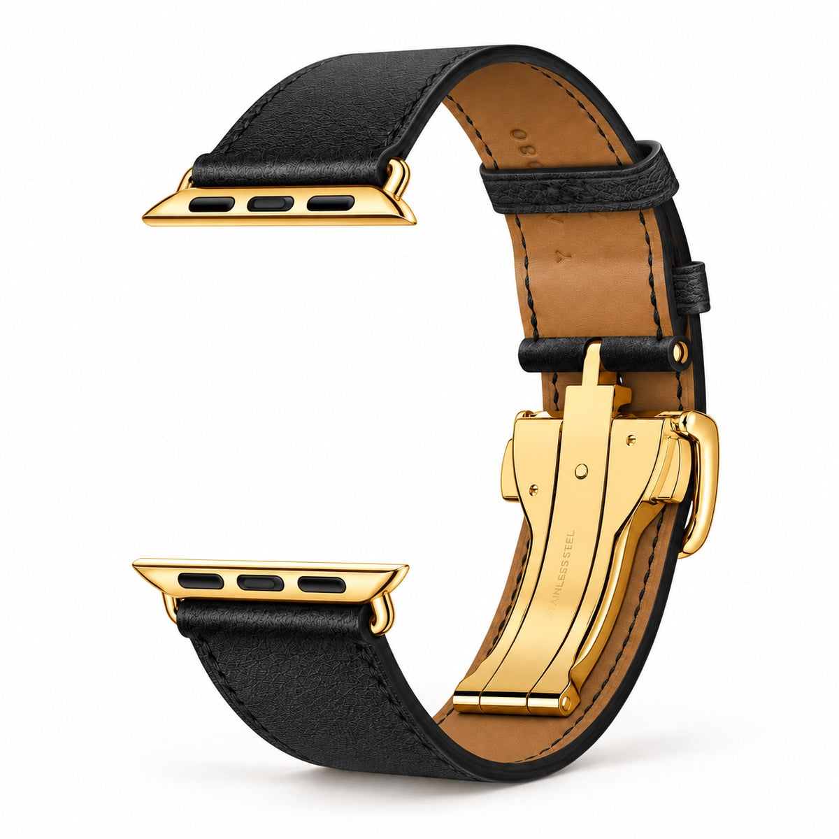 Hermès Noir Single Tour band with custom 24K gold deployment buckle and adapters, band only