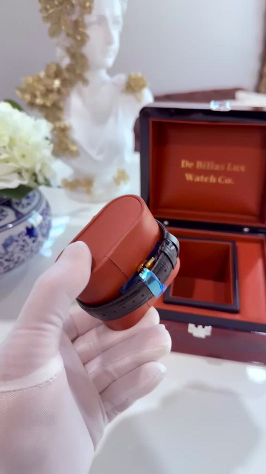 Custom Black Alligator Leather Band 24k Gold Deployment Buckle - Band Only