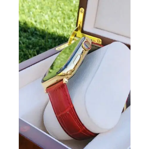 Red Alligator Leather For Apple Watch Any SERIES Size 44 45 49mm – BAND ONLY