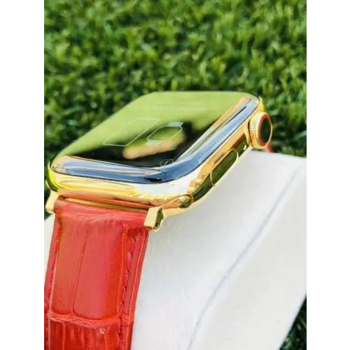 Red Alligator Leather For Apple Watch Any SERIES Size 44 45 49mm – BAND ONLY