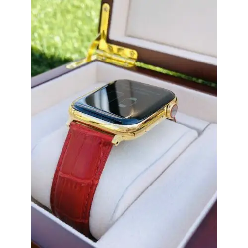 Red Alligator Leather For Apple Watch Any SERIES Size 44 45 49mm – BAND ONLY