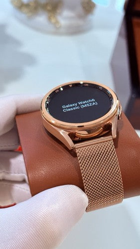 Custom 24k ROSE Gold Plated 47mm Samsung Galaxy Watch 6 Gold Bezel Gray Band