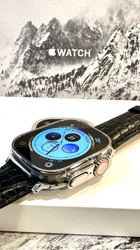 Black alligator grain leather band 24mm for Apple Watch Any Series size 42 44 45 and 49mm