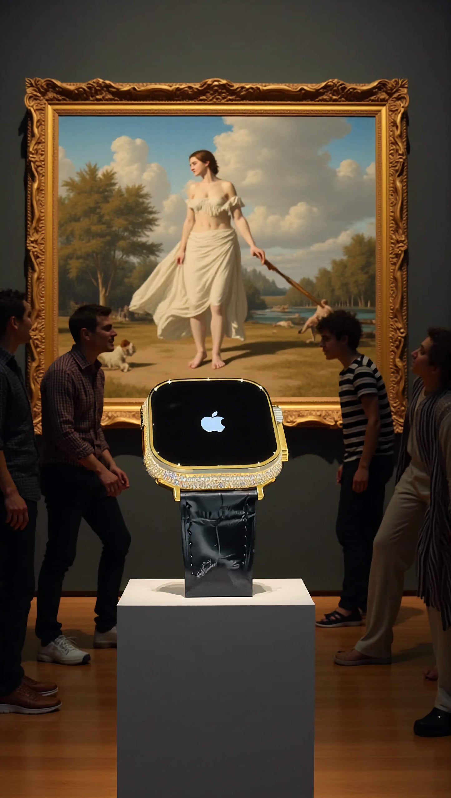 Custom 24K Gold Apple Watch Ultra 2 with Inlaid Diamonds & Black Leather Band – Luxury Gift Box Included